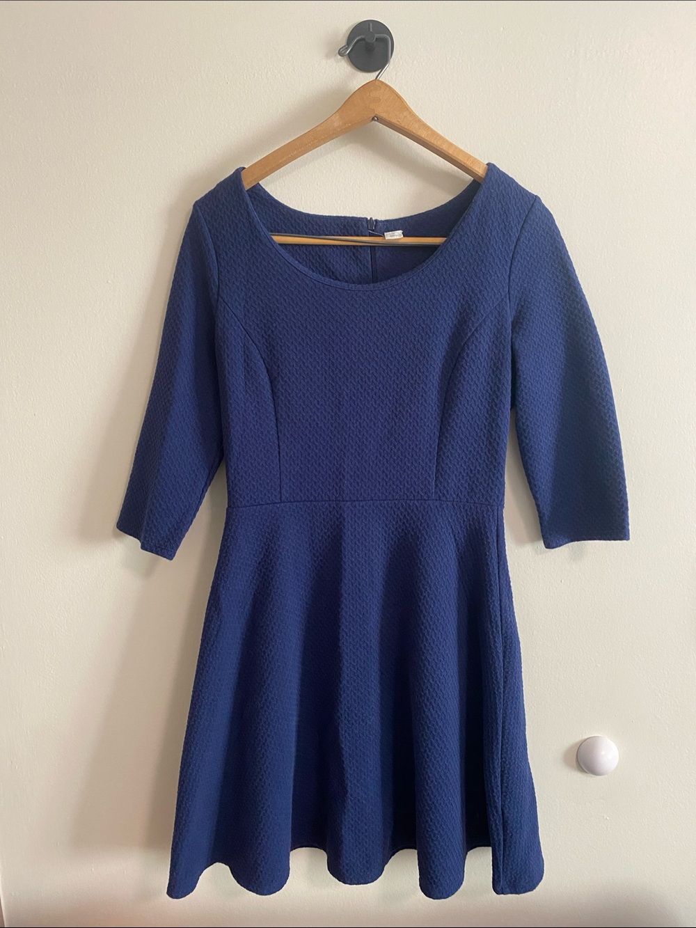 Textured Navy Fit & Flare Dress